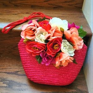 Floral 100% Natural Straw Purse